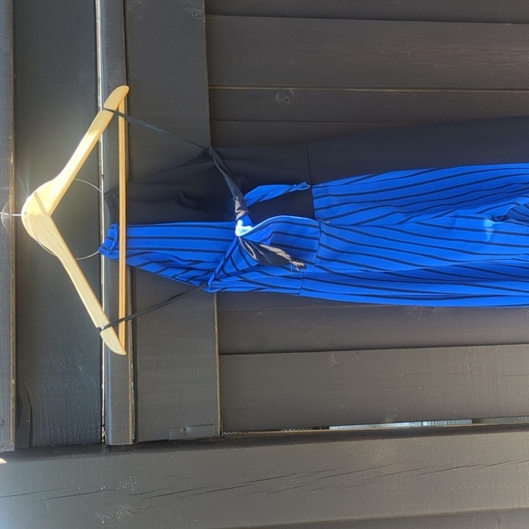 Black and Blue Striped Halter Jumpsuit Dress -  XS BNWOT - Picture 3 of 7